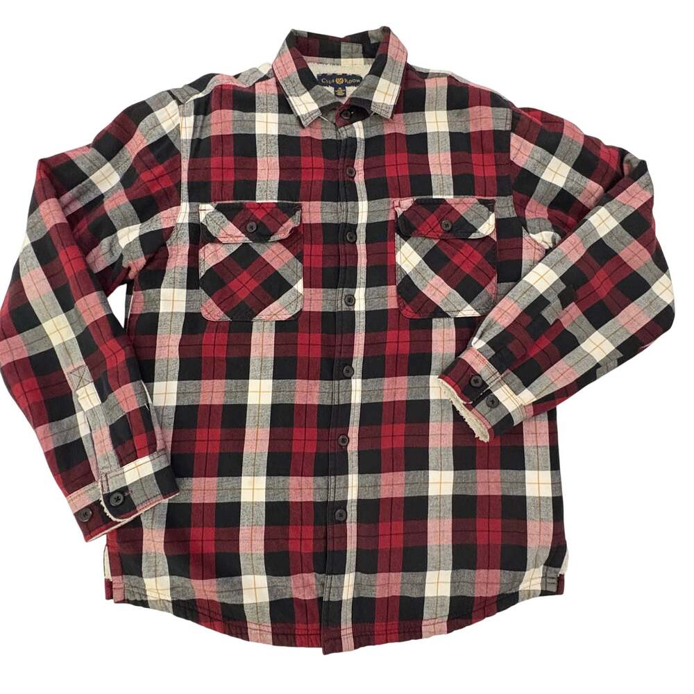 Club Room Mens Lined Flannel Shirt Jacket Size Medium Button Front 2 Pockets